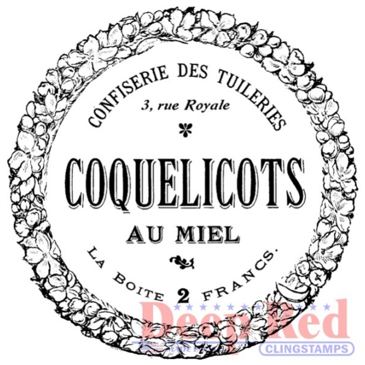 Deep Red Stamps French Candy Label Rubber Cling Stamp 2 x 2 inches